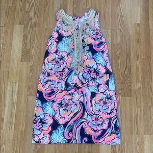 Lilly Pulitzer Navy Floral Shift Dress with Pink, Blue & Yellow Accents